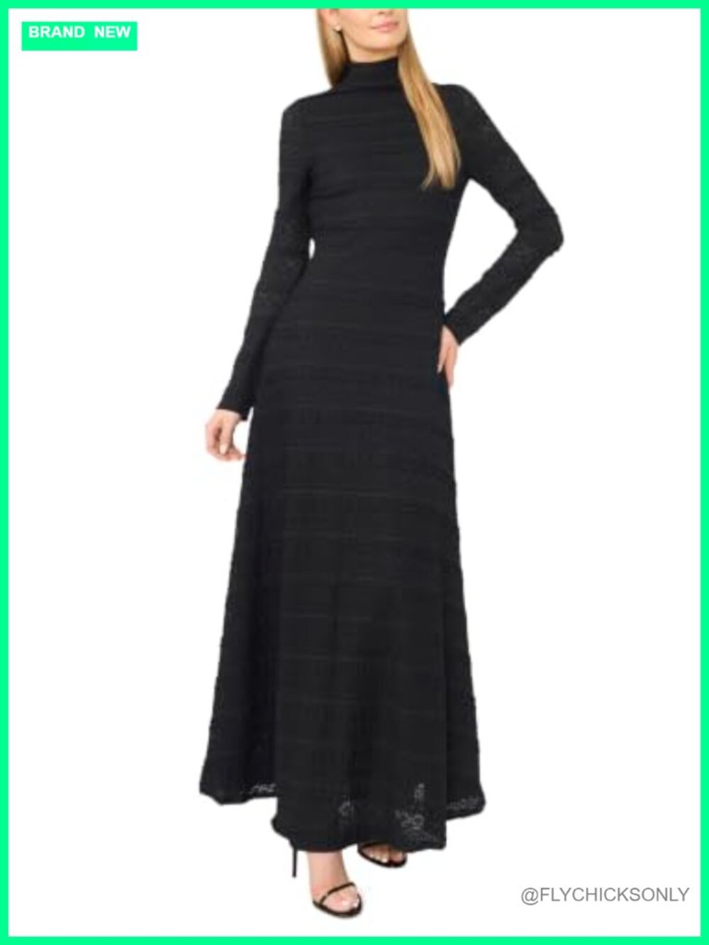 Long Sleeve Mock Neck Lace Crochet Knit A-Line Maxi Dress